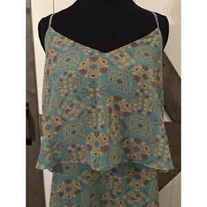 Collective Concepts Dress Large Ruffle Teal Orange Size Large
